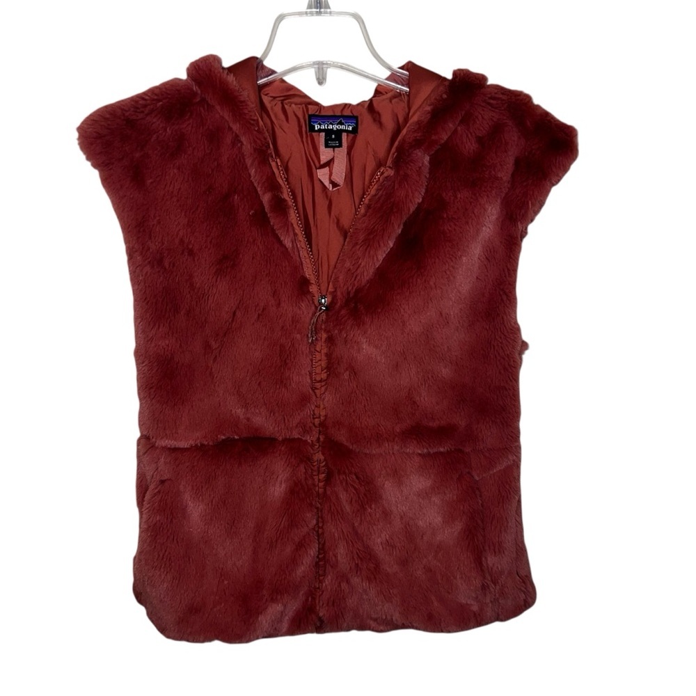 Patagonia Women's Lunar Frost Faux Fur Hooded Vest Zip Front Century Pink Small